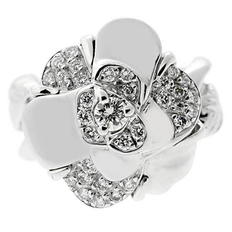 chanel camellia flower diamond ring|chanel diamond camelia earrings.